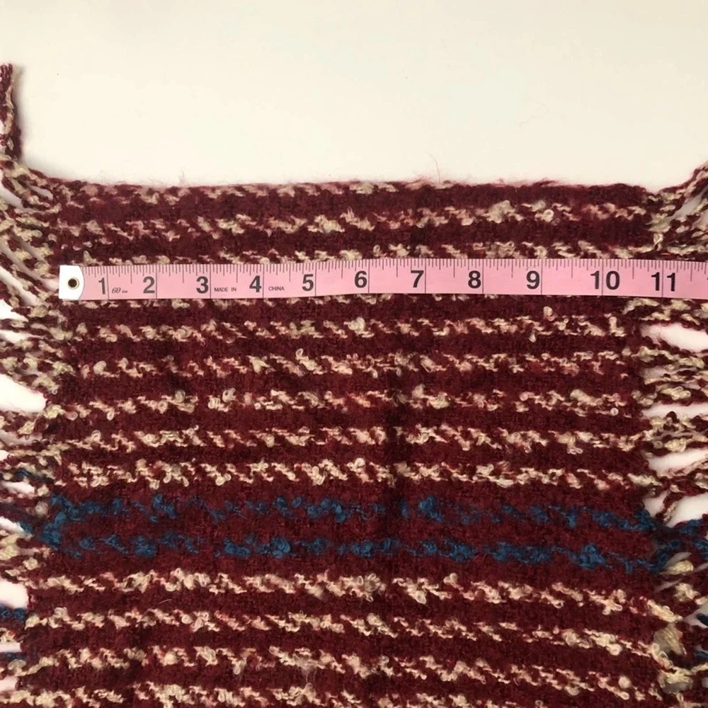Unique Infinity Scarf Neck Warmer Multi Red Striped Fringe Cowlneck Rustic Wrap‎